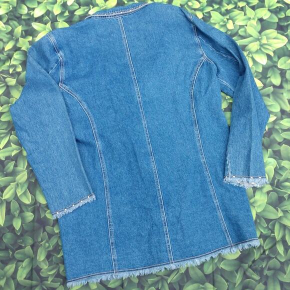 Vintage Cervelle Long Fitted Denim Jacket Jean Blazer Frayed Stud Trim sz Large - Picture 4 of 15